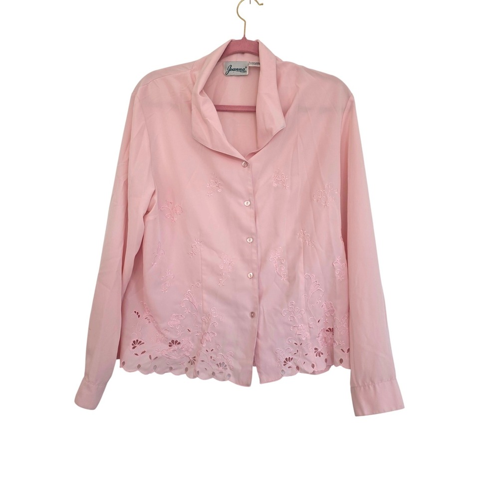 Joanna Women's Pink‎ Embroidered Long Sleeve Button Up Blouse Size Large